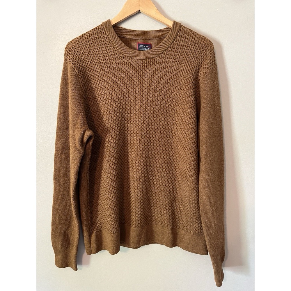 UNTUCKit Extra fine merino wool blend Sweater Diamond Weave Brown Size Large